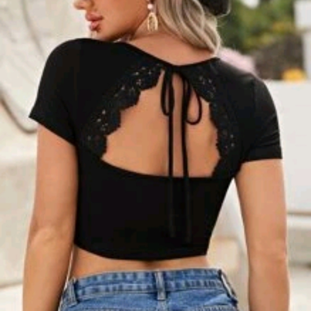 Black open back crop top